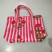 Tas Tote Wanita Musim Panas Buatan Tangan Mewah Motif Cetak Katun Berlapis Resleting Kapasitas Besar Tahan Lama Grosir