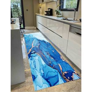 Tapis en laine patchwork traditionnel bleu, écologique, avec envers antidérapant en latex, à poils doux - Product Image 5