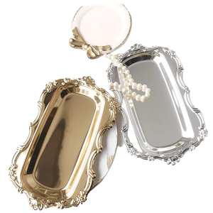 ถาดเสิร์ฟทองคำสี่เหลี่ยมหรูหราทำจากทองเหลืองหรูหราพร้อมที่จับตกแต่งและดีไซน์เป็นยางสำหรับงานแต่งงาน - Product Image 5