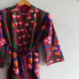 Handmade Boho Ethnic Women's Long Cotton Jacket Winter <b>Coat</b> with Suzani Embroidery Autumn Outerwear - Product Image 5