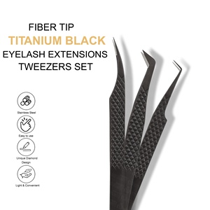 Pince à cils en acier inoxydable avec logo personnalisé, volume de poignée en diamant, pince à cils à pointe en fibre de préhension lisse - Product Image 2