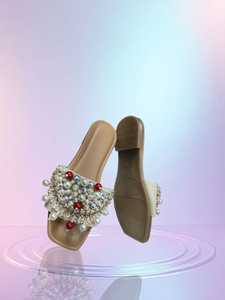 Qureshi công ty thương mại mô hình 008 nhà thiết kế đính cườm dép phẳng zardozi trên mở Toe xu hướng thời trang ngoài trời nền tảng có tính năng - Product Image 4