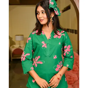 Conjunto de Pijama de Algodón Verde para Mujer Helena, Tallas XS a 5XL - Product Image 3