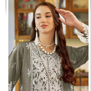 Conjunto de invierno radiante Organza hecha a mano Shalwar Kameez con bordado Dupatta Santoon inferior cómodo traje de vestir interior - Product Image 1