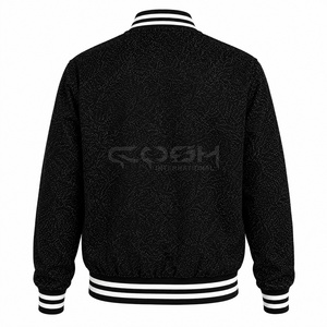 Veste universitaire d'hiver personnalisée OEM ODM Cosh International, col montant fin, couleur noir pailleté avec bordure blanche, unisexe - Product Image 6