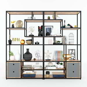 Étagère en fer sur pied avec armoire inférieure 100x30x180cm, rangement multifonctionnel pour salon KTB68076 - Product Image 4