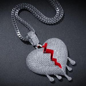 Iced Out Fashion Real Bling Moissanite Diamond Hip Hop Pendant Broken <b>Heart</b> Pendant with Rope for Sale 925 Sterling Silver - Product Image 2