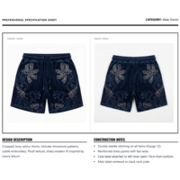 Shorts Hip Hop Homme en Nylon/Coton Velours Épais avec Broderie Strass Unie, Écologique, Coupe-Vent, Respirant, Anti-UV, Taille Moyenne