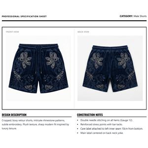 Men's <b>Shorts</b> Velour Heavyweight Rhinestone Embroidery Solid Eco-Friendly Streetwear Baggy <b>Y2K</b> Hip Hop Casual Gym Sweat <b>Short</b> - Product Image 6