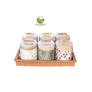 Artisan <b>Ceramic</b> Storage Jars with Bamboo Lids Mosaic Design Kitchen Counter Organizer Handmade Home Decor - Product Image 4