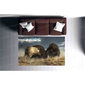 Bison Fight Scene Patchwork Printed Wool <b>Rug</b> Eco-Friendly Traditional Farmhouse Decor Non-Slip Latex Backing Chenille <b>Rug</b> - Product Image 2