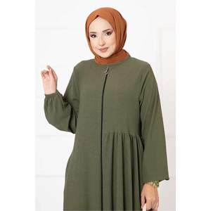 Caqui bolsillo detallado plisado modesto conjunto abaya - Product Image 4