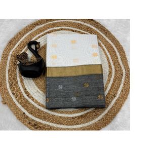 Saree élégant en lin mélangé de soie pour femmes de coloris riches avec des accents Zari tissés offerts avec un chemisier assorti pour les commandes de luxe - Product Image 1