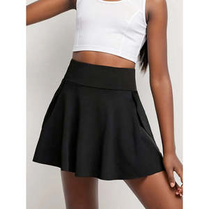 Women's High-Waisted Pocketed Sandy Short <b>Skirt</b>, 35743 - <b>Black</b> - Product Image 2
