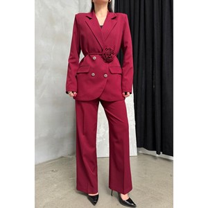 Giacca da donna con doppio Blazer tailleur pantalone con dettaglio di bottoni e gamba larga compresi gli accessori - Product Image 6