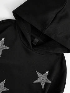 Sweat-shirt à capuche noir avec imprimé étoile en strass, coupe classique, pull décontracté pour homme, tricoté, 100% coton, séchage rapide, avec poche, style automne - Product Image 3