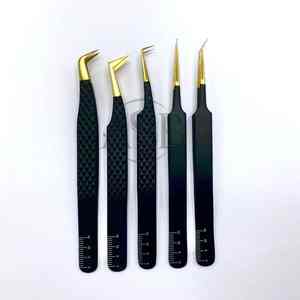 Pince à épiler d'extension de cils en acier durable japonais en or noir 45 90 65 degrés volume et pince à cils d'isolement - Product Image 1