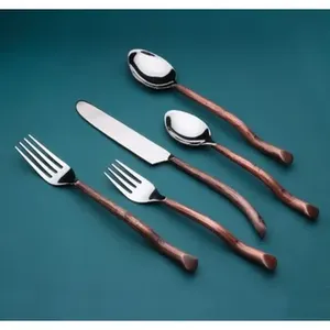 Ensemble de couverts de luxe en acier inoxydable poignée en laiton antique fini poli miroir parfait mariages et restaurants ensembles de couverts - Product Image 6