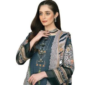 Designer femmes coton/pelouse brodé Shalwar Kameez robe d'été de style pakistanais pour adultes vêtements pour femmes - Product Image 1