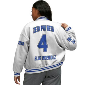 Veste universitaire Zeta Phi Beta 1920, bleu et blanc, style Letterman, avec patch en chenille ZPB, style des fondateurs, imperméable à l'avant - Product Image 2