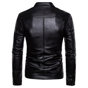 Chaqueta negra de alta calidad con cierre de cremallera Chaquetas de cuero para hombre Material de alta calidad Parte superior para hombre - Product Image 3
