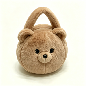 customized <b>Light</b> brown bear plush handbag,Round bear plush bag,Plush bear handbag with <b>rope</b> handles,Cute teddy bear plush bag - Product Image 4