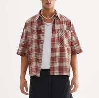 Kaus flanel kasual kustom kualitas tinggi kemeja kotak-kotak lengan pendek crop kotak untuk pria 2025