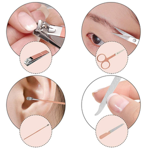 Venta caliente Juego de manicura Kit de pedicura profesional de acero inoxidable sostenible Tijeras de uñas Kit DE ASEO con estuche de cuero rosa - Product Image 3