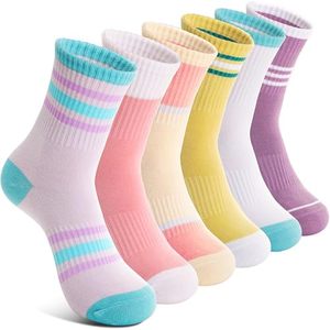 Chaussettes de sport en coton respirant et doux pour enfants, garçons et filles, rayées, tricotées, 6 paires, ODM, athlétiques, pour le basketball, pour les jeunes - Product Image 1