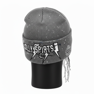 Gorro de Punto Acrílico Premium para Hombre, Estilo Urbano, Aspecto Desgastado, Logotipo Personalizado, Jacquard, 280 GSM, Color Gris - Product Image 3