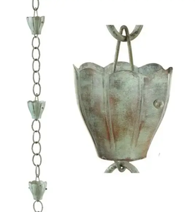 Chaîne de pluie de tuyau de descente de Style classique métal laiton et cuivre conception de fleurs chaîne de pluie décorative ornement de jardin extérieur - Product Image 4