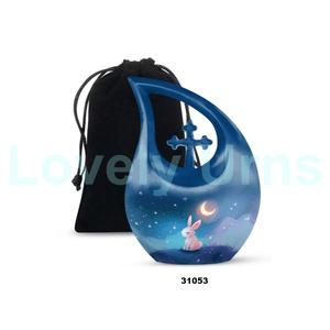 Urna de cremación conmemorativa Moonlit Fawn para cenizas humanas Urna cruzada de lágrima grande decorativa con bolsa de terciopelo gratis - Product Image 2