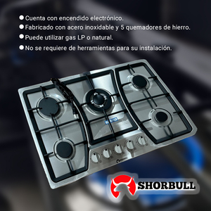 Fornello a Gas Shorbull in Acciaio Inox a 5 Fuochi, Design Durevole e Alte Prestazioni - Product Image 3
