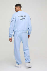 Conjunto Deportivo Azul Claro Extra Grande con Logotipo Personalizado, Sudadera de Algodón con Hombros Caídos y Pantalones Deportivos, Conjunto Deportivo Grueso - Product Image 2