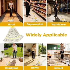 Mini serpillères en coton d'intérieur - Auto-essorage, antibactériennes, durables, manche télescopique en métal, absorption d'eau, rechargeables pour le sol - Product Image 2