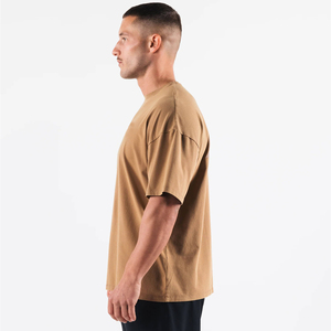 T-shirt oversize pour homme en coton marron camel, coupe ample, manches courtes, style streetwear décontracté, haut décontracté, logo personnalisé disponible - Product Image 4