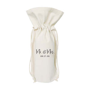 Mr. & Mrs. Personalized Date Cotton Canvas <b>Wine</b> <b>Bag</b> for Gift Giving - Product Image 1