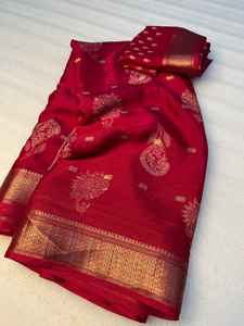 ผ้าส่าหรีผ้าไหมหนาสำหรับผู้หญิงสวยที่มีขอบบุสองสีแบบทอ - Product Image 2