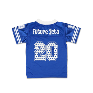 Camiseta de fútbol para niños Zeta Phi Beta azul real 100% poliéster logotipos bordados número 20 cuello en V mangas de rayas dobles - Product Image 2