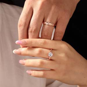 Jeulia 18K Gold Plated Braided Twisted Rose Gold <b>Couple</b> Rings Set with Diamond - Product Image 5