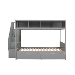 Đôi trên đầy đủ giường tầng, lưu trữ cầu thang và 2 ngăn kéo, màu xám cho trẻ em OEM Nhà cung cấp Việt Nam - Product Image 3