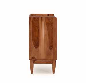 Mesita de noche de 3 cajones de madera maciza con frentes de ratán de caña y patas cónicas para almacenamiento en el dormitorio - Product Image 4