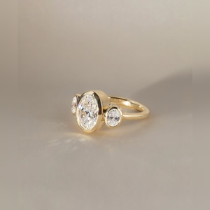 10K 14K 18K Gold Silver platinum Three <b>Stone</b> Engagement Rings Oval Fancy Yellow Diamond Pear Cut Bridal Jewelry Manufacturer - Product Image 1