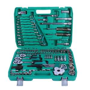 Kit d'outils manuels en acier au carbone 121 pièces, ensemble de clés de réparation mécanique automobile, boîte à outils, jeu de douilles domestiques, outils à main en plastique - Product Image 1