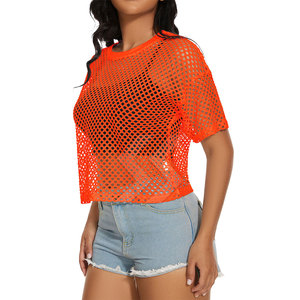 El servicio OEM Diseña tu propio logotipo Camisetas cuadradas de malla para mujer Camisetas cuadradas de malla con estampado personalizado para mujer - Product Image 3