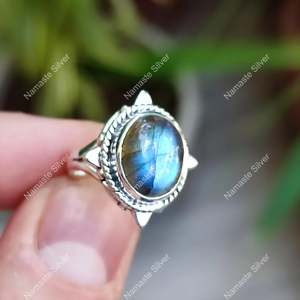 Labradorite Boho Jewelry <b>Ring</b> Natural Labradorite Gemstone <b>Set</b> Oval Sterling <b>Silver</b> Handmade Inlay for Birthday Anniversary Gift - Product Image 4