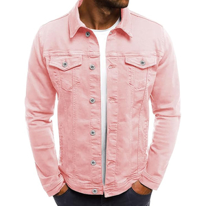 Veste en jean brodée sur mesure pour hommes, droite, style américain, vintage, délavé, col tournant, poches cargo tissées hip hop pour - Product Image 1