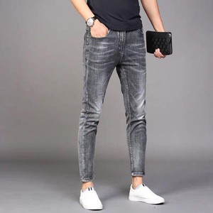 กางเกงยีนส์ขาตรงเข้ารูปสำหรับผู้ชายกางเกงยีนส์คลาสสิกย้อนยุคสีพื้น - Product Image 3