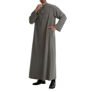 Mode moyen-orient Thobe musulman hommes col rond vêtements islamiques couleur unie saoudien arabe Jubba Thawb hommes robe pour le Ramadan Eid - Product Image 2