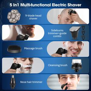 Kit de Afeitado Eléctrico en Seco y Húmedo para Hombres Calvos, Afeitadora Rotatoria con Doble Cuchilla, Recortadora de Pelo Impermeable IPX7 - Product Image 5